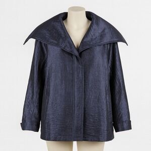 Nina McLemore Navy Blue Metallic Drape Jacket 18 XL Silk Grunge Indie Sleaze Y2K